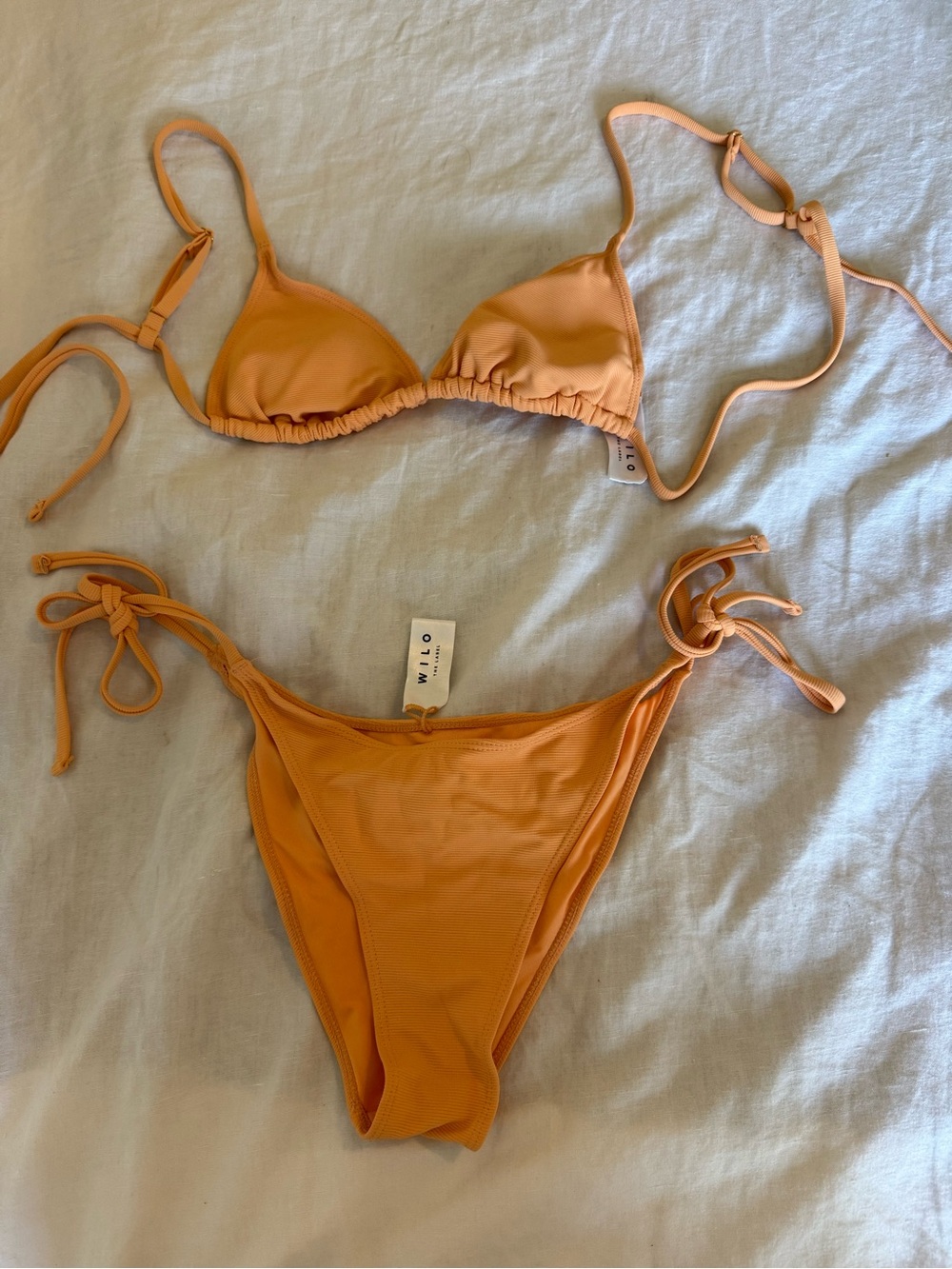 Triangle Tie-Side Bikini Set in Peachy Orange
